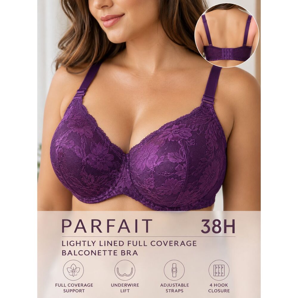 Parfait 38H Plum Purple Lace Full Coverage Balconette Bra Underwire
